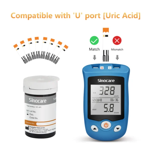 Sinocare Blood Glucose Uric Acid Meter with Advanced Test Strips Lancet Safe AQ UG for Multifunctions