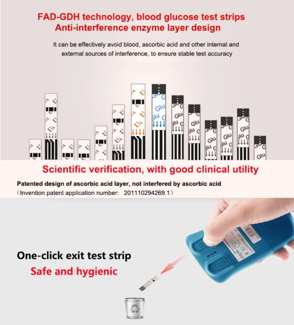 Sinocare Blood Glucose Uric Acid Meter with Advanced Test Strips Lancet Safe AQ UG for Multifunctions