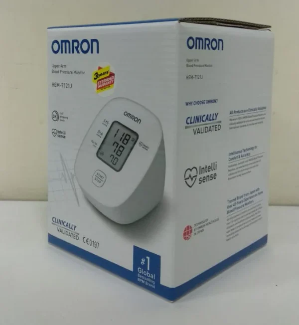 Omron Hem 7121J Fully Automatic Digital Blood Pressure Monitor with Intellisense Technology & Cuff Wrapping Guide Most Accurate Measurement (White) (Power Source - Battrey)