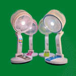 Compact and foldable LED fan with USB recharge and quiet operation