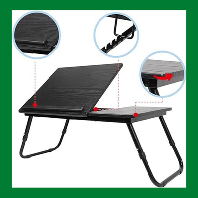 Foldable Double Head Laptop Table – Adjustable Bed Desk with Cup Holder