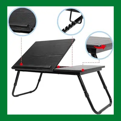 Foldable Double Head Laptop Table – Adjustable Bed Desk with Cup Holder