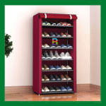 Folding Cloth Shoe Rack (9 Layer) with metal frame, space-saving, and organized shoe storage for home.